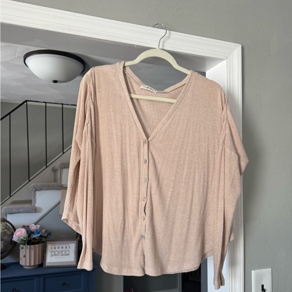 Charlotte Avery Beige Button-Down Shirt/Cardigan M